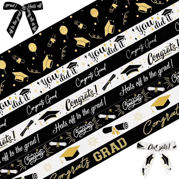 Hying 8 Rolls Graduation Ribbons, Class of 2024, 3/8" / 2" x 24 Yards for Gift Wrapping, DIY Party Decoration