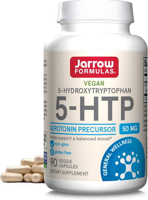 Jarrow Formulas 5-HTP, 90 Veggie Caps, Supports Melatonin Production & Serotonin Synthesis, Mental Health & Sleep