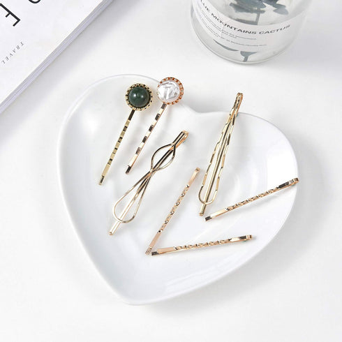 Mehayi 20 PCS Handmade Hair Clips, Pearls and Acrylic Resin Barrettes, Glitter Crystal Geometric Hairpin, Elegant Gold