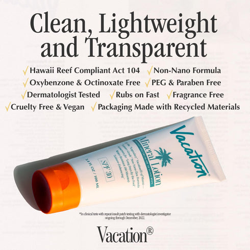 Vacation Mineral Lotion Sunscreen SPF 30 + Air Freshener Bundle - Premium Zinc Sunscreen for Sensitive Skin