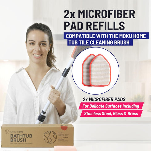 Replacement Microfiber Pad Head Scrubber Refill for Extendable Tub Tile Shower Scrubber, Non-Scratch (2X Red)