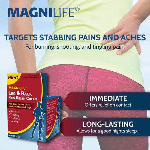 MagniLife Leg & Back Pain Relief Cream, 4oz - Fast-Acting Relief for Burning, Tingling, Stabbing Pains
