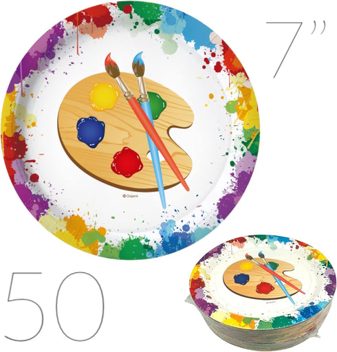 Oojami 100 Count Paper Plates - 50-9" Dinner and 50-7" Dessert Plates with Artist Theme