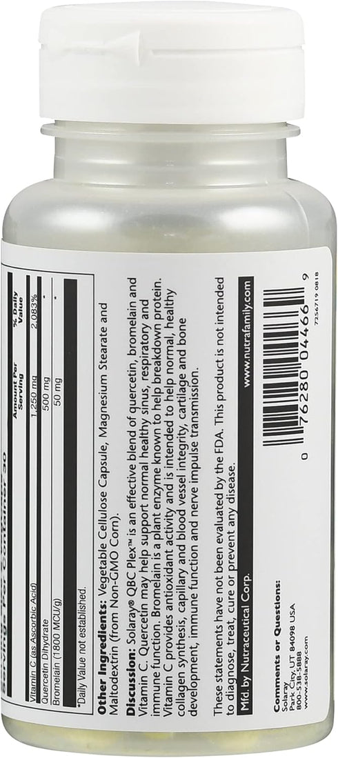 SOLARAY Quercetin Bromelain & Vitamin C, 500mg Quercetin & 1,235mg Vit C, 60 Count, Vegan
