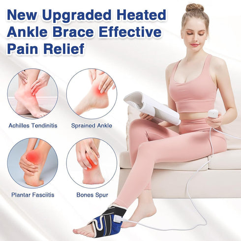 AOBOCO Ankle Heating Pad for Plantar Fasciitis Relief, Upgrade Ankle Brace for Neuropathy Pain, Heated Foot Wrap with