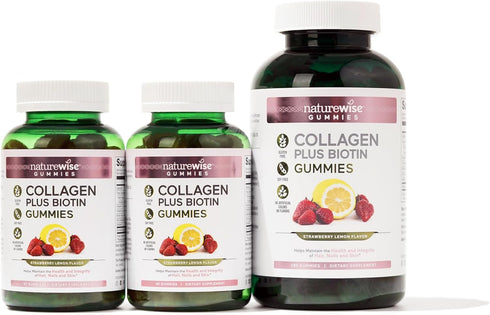 NatureWise Collagen Gummies, Strawberry Lemon Flavor - Type 1 & 3 Collagen Peptides with Biotin, Vitamin C, E, & Zinc -