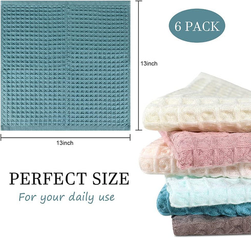 6 Pack Waffle Weave Dish Cloths - 13x13 Inch 100% Cotton Kitchen Towels for Washing Dishes (Mixed Colors)