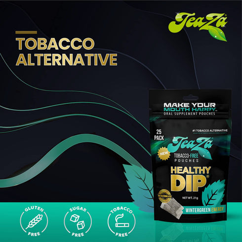 Teaza Herbal Energy Pouches, Tobacco Alternative Nicotine Free Dip, Smokeless Snuff Healthy Dip Pouches, Wintergreen