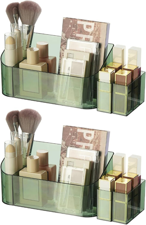 SUNFICON 2 Pack Makeup Trays Organizers Holders Cosmetic Display Cases Tabletop Desktop Vanity Countertop Bathroom Wall Cabinet Medicine Storage Boxes for Womens Ladies Girls Crystal Green by SUNFICON