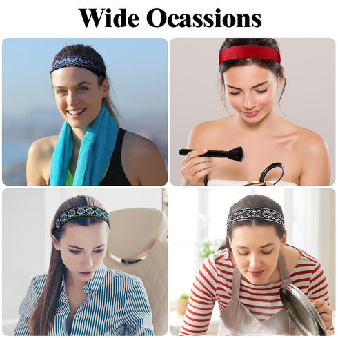 Sintege 8 Pcs Woman Elastic Headband Adjustable Non Slip Velvet Lined Headbands for Sport Yoga Work Makeup Stylish