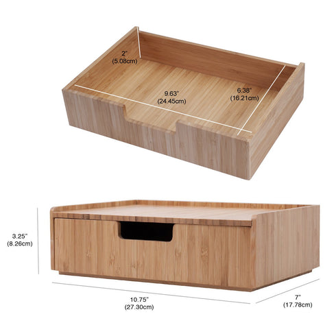 MobileVision Bamboo Makeup Drawer Organizer with 5-Compartment Brush Holder Stand