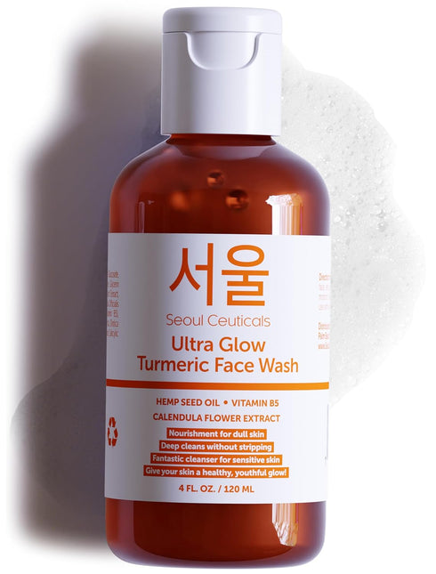 SeoulCeuticals Korean Turmeric Face Wash Cleanser – Vegan Facial Cleanser for Dry Sensitive Skin, 4oz