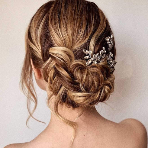 Unicra Bride Wedding Crystal Hair Pins, Flower Bridal Hair Pieces, Wedding Accessories for Women, Pack of 3