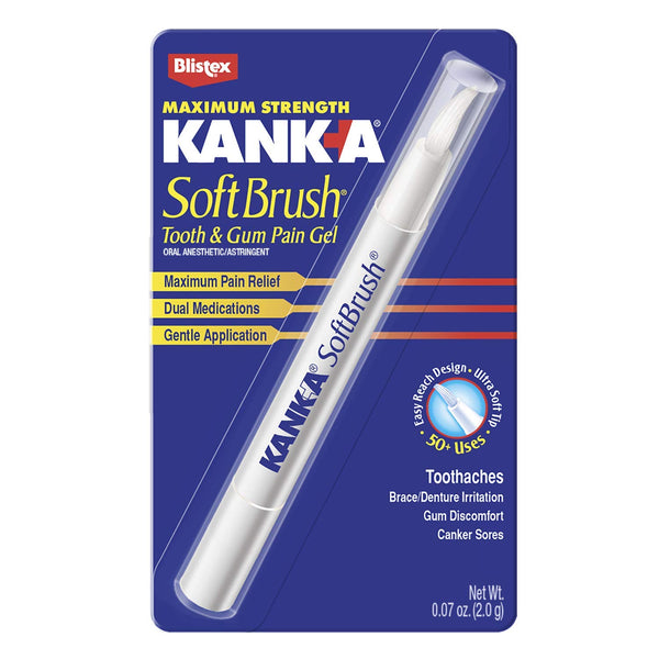 Kank-A Soft Brush Tooth Mouth Pain Gel, Maximum Strength, White, 0.21 Oz, Pack of 3
