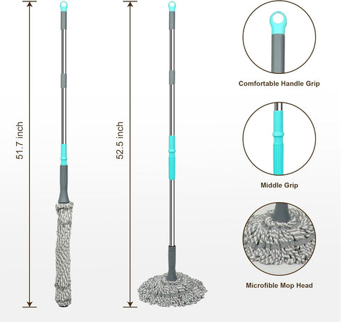 Self Wringing Mop for Floor Cleaning, Easy Squeeze Twist Mop with 52.5 Inch Long Handle, Heavy Duty Wet Mop
