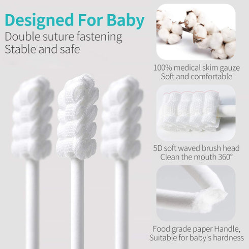 Dearlomum Baby Tongue Cleaner, 96PCS Disposable Newborn Toothbrushes, Gauze Gum Cleaner for 0-36 Months Dental Care