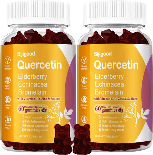 2 Packs 1,200MG Quercetin with Bromelain Gummies | Immune System Support | 120 Counts Pure Quercetin Supplements