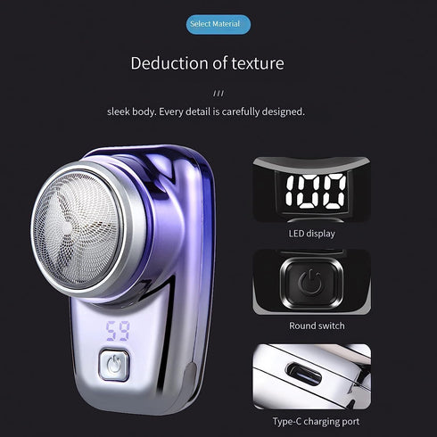 Mini Shaver, Portable Electric Razor with LCD Screen, USB Charging Suitable for Home and Travel