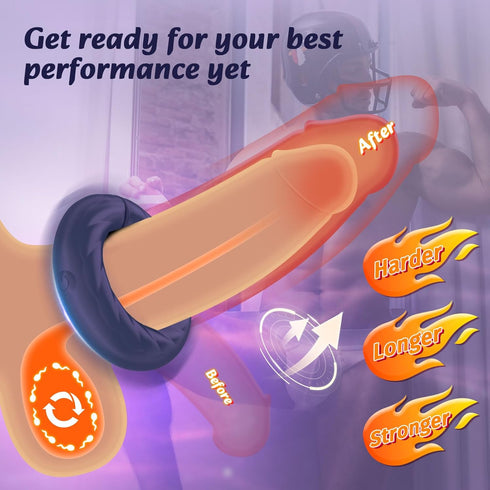 Pramtme 10 Male Sex Toy Vibrating Cock Ring, Sex Toys for Men Automatic Adjustable Vibration Modes Soft Silicone Penis