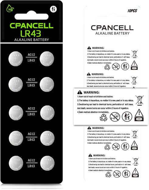 AG12 Battery 386 SR43 L1142 LR43 D386 1.5V Alkaline Button Batteries, 10 Count