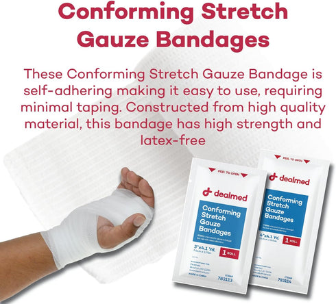 Dealmed 6" Sterile Conforming Stretch Gauze Bandages, 4.1 Yards Latex Free Stretched Dressing Wrap, Medical