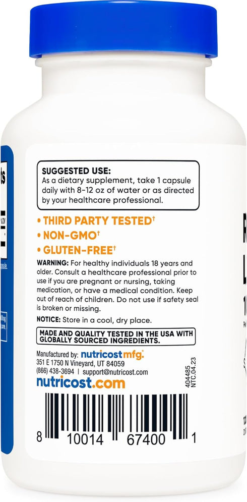 Nutricost R-Alpha Lipoic Acid 100mg - 120 Veggie Capsules, Non-GMO, Gluten Free