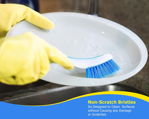 Plastic Long Handled Scrubbing Brush with Suction Cup, Durable Bristles, Assorted Colour, Pack of 3