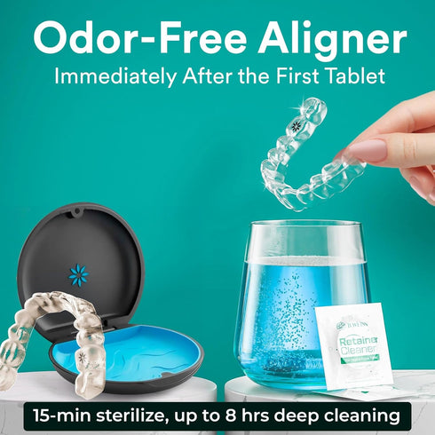 Retainer Cleaner Tablets - Invisalign Cleaner, 120 Tablets, Mint-Scented, Remove Stains, Odors & Plaque, Night Guard