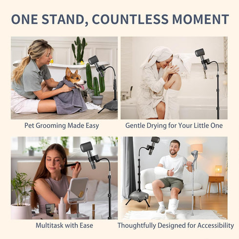 Hugabow 360 20-65 Inch Hair Dryer Stand - Rotating Universal Holder, Adjustable, Hands Free for Pain Relief