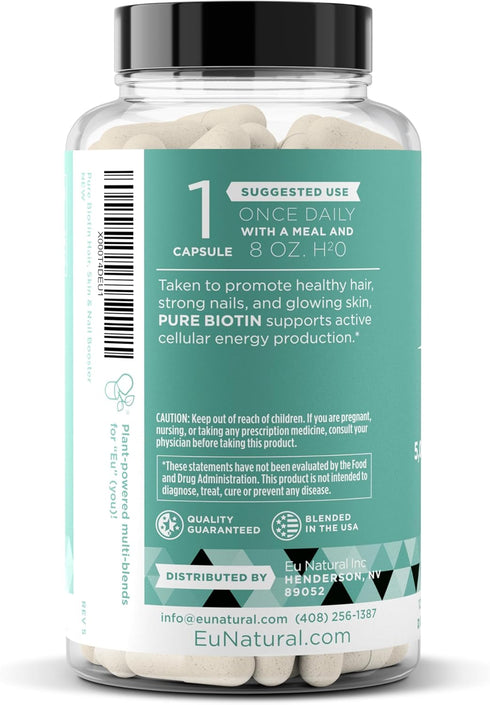Biotin 5000 mcg Hair Skin Nails Supplement – High-Potency Hair Growth Vitamins for Women & Men – 120 Vegan Soft Capsules