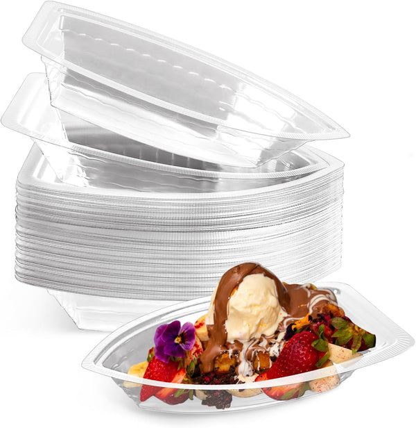 50 Pack Clear Plastic Disposable Dessert Bowls, Ice Cream Sundae Boats for Parties, Concession Stands, Restaurants