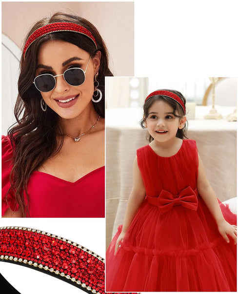 Wecoe Rhinestone Headband for Women Girls, Red Bling Sparkly Crystal Diamond Hair Accessories for Holiday Prom Gift