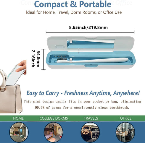 STB-062 UV-C Toothbrush Case for Travel, Portable Toothbrush Case with Holder, USB-C or AA Battery Powered, Plastic