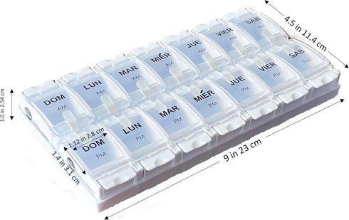 ODSD 7 Healthaccessories Spanish Pill Box Day Twice-a Day AM PM Weekly Pill Planner Organizer - Large Compartment Pill