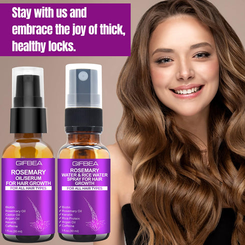 Rosemary Oil Hair Growth Serum with Rosemary Water & Rice Water Spray for Hair Regrowth Treatments