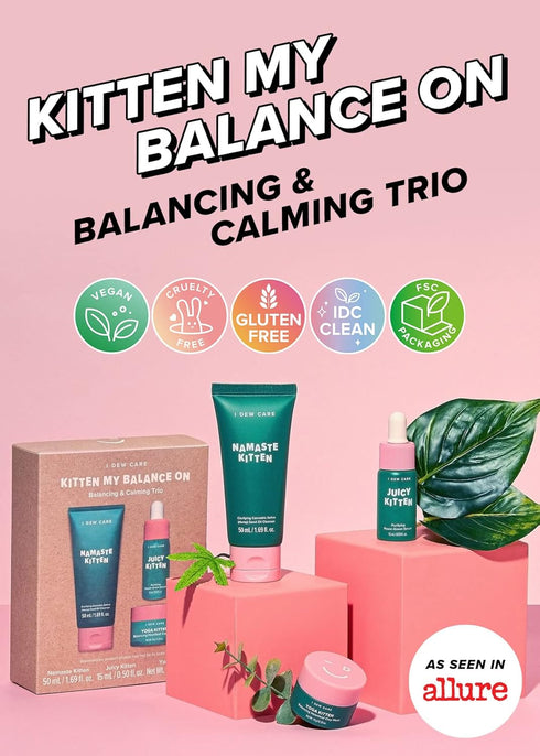 I Dew Care Skincare Set - Kitten My Balance On | With Kaolin, Heartleaf Extract, Foam Cleanser, Wash-off Mask, Serum For Blemish Skin, Gift, Travel Size, Korean Skincare, TSA Friendly Sizes