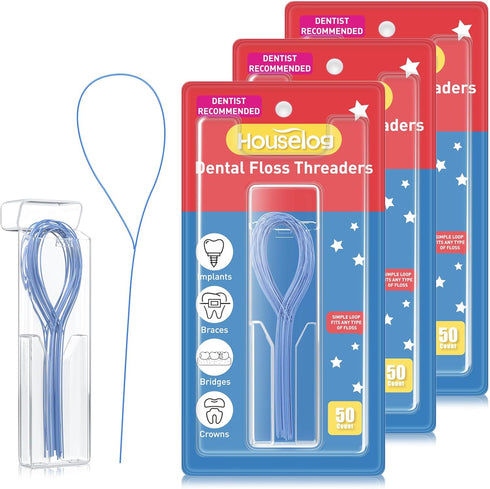Dental Floss Threader, Deep Clean Floss for Braces, Bridges, Implants, 50 Count (Pack of 3)