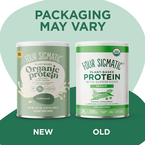 Four Sigmatic Organic Plant-Based Protein Powder, Unflavored with Lion’s Mane, 16.9 oz