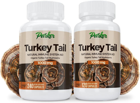 Immune 1000 120 Parker Naturals Turkey Tail Mushroom Capsules - Organic Mushroom Supplement for System Health Support