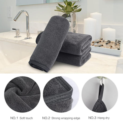 SINLAND Microfiber Face Cloths 3 Pack Reusable Makeup Remover Washcloths for Sensitive Skin, 12 x 12 Inch Grey