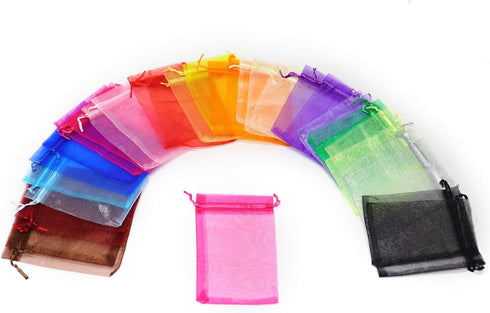 100pcs Drawstring Organza Jewelry Candy Pouch, Party Wedding Favor Gift Bags (6x8, Mixed Color)