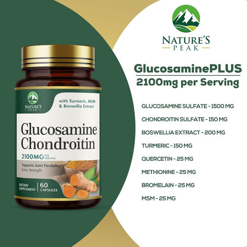 Glucosamine Chondroitin Supplements 60 Capsules, MSM Complex for Joint Support with Turmeric & Boswellia