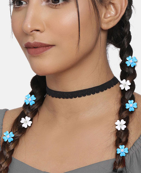 Wecoe 20 Pcs Small Blue White Flower Hair Clips, Tiny Mini Clips for Hair, Cute Decorative Hair Clips for Girls