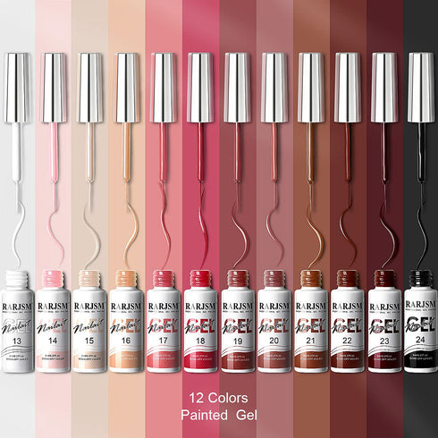 RARJSM Nail Art Gel Liner Painting Polish Set, 12 Colors Autumn Winter Collection, Soak Off Curing Required