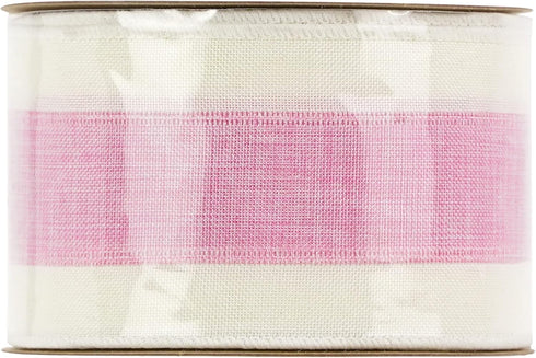 MEEDEE Pink White Stripe Wired Ribbon, 2.5 Inch, Baby Pink with Ivory Stripes for Wreaths, Garland