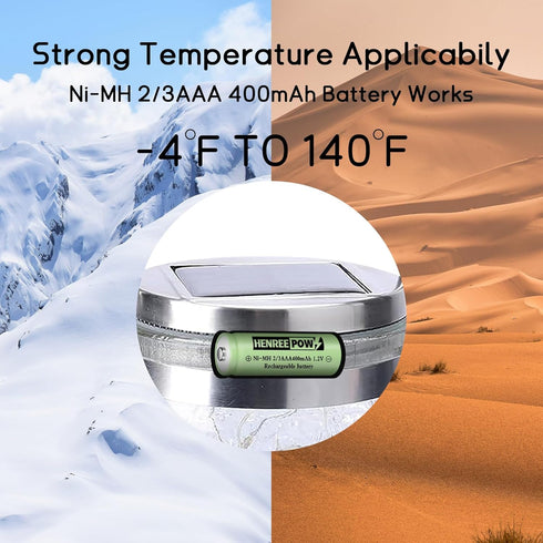 Henreepow Ni-MH 2/3AAA 1.2V 400mAh Rechargeable Batteries, 12 Pack for Solar Lights