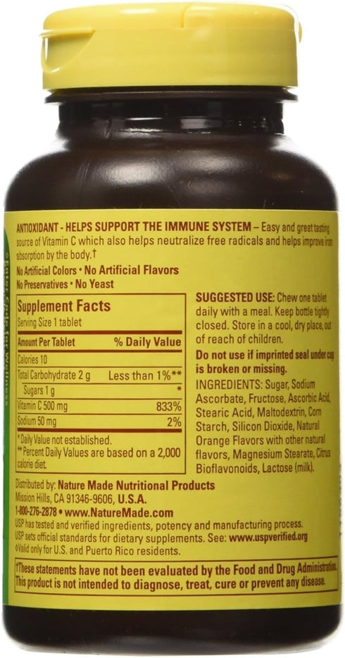 Nature Made Vitamin C 500 mg, 120 Chewable Tablets, Twin Pack (2 x 60)