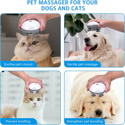 Newest Handheld Cat Massager Dog Massager, Electric Pet Massager with 4 Heads for Relieving Tight Muscles