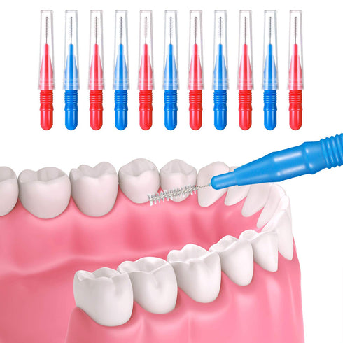 150 Pieces Interdental Brush Toothpick, Oral Interdental Brush Flosser Cleaners, Red, Blue, 0.1 Inch