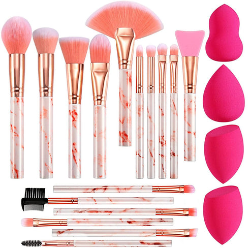 DUAIU Professional Makeup Brushes Set, 16PCS Marble Handle with 4PCs Sponge Blenders, Makeup Tool Kit